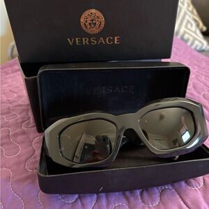 Versace Black Oversized Geometric Women's Sunglasses